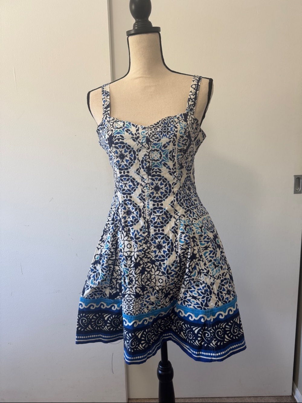 Avec Les Filles Navy and White Printed Fit-and-Flare Sundress